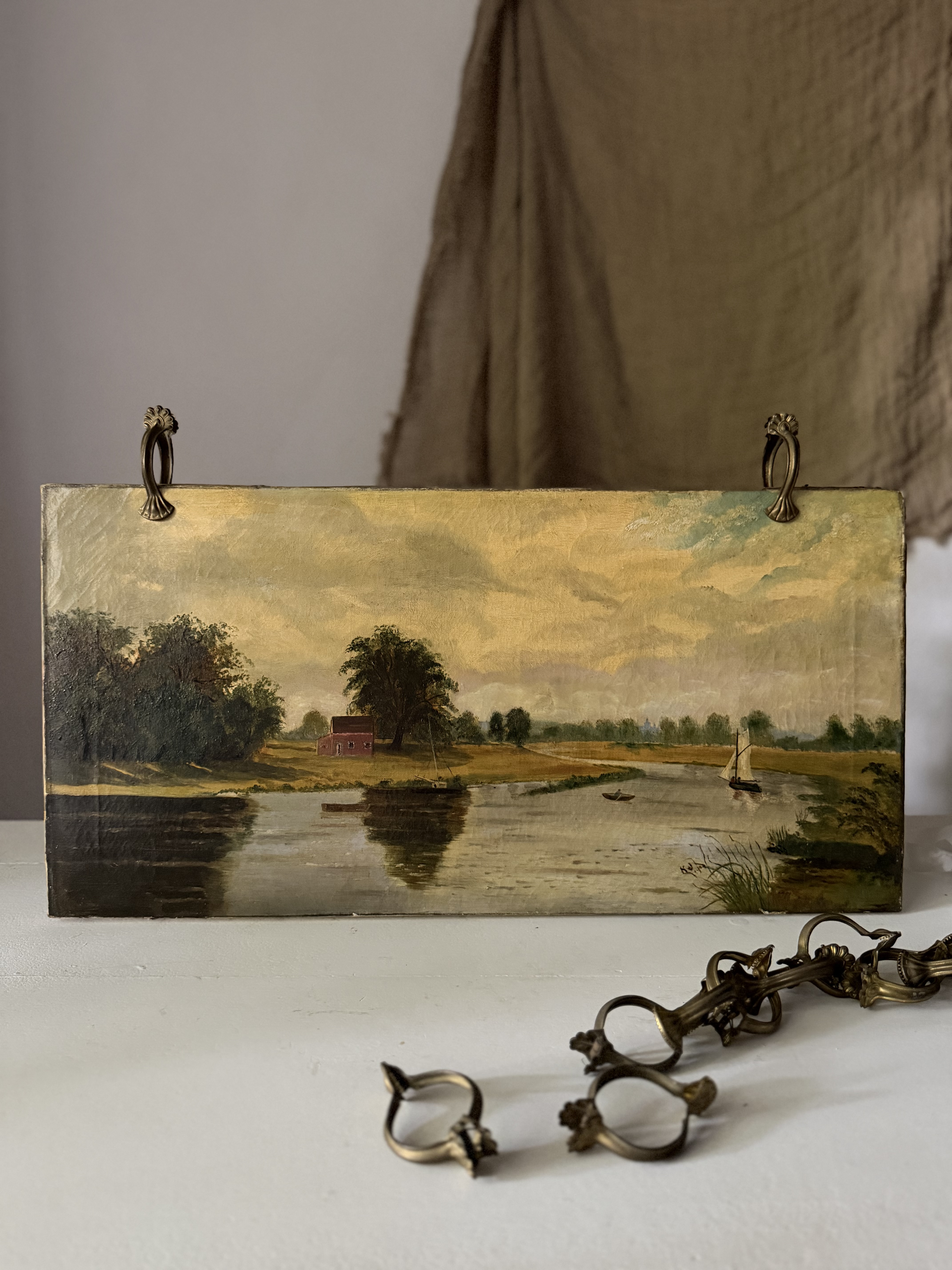 Antique Panoramic River Landscape