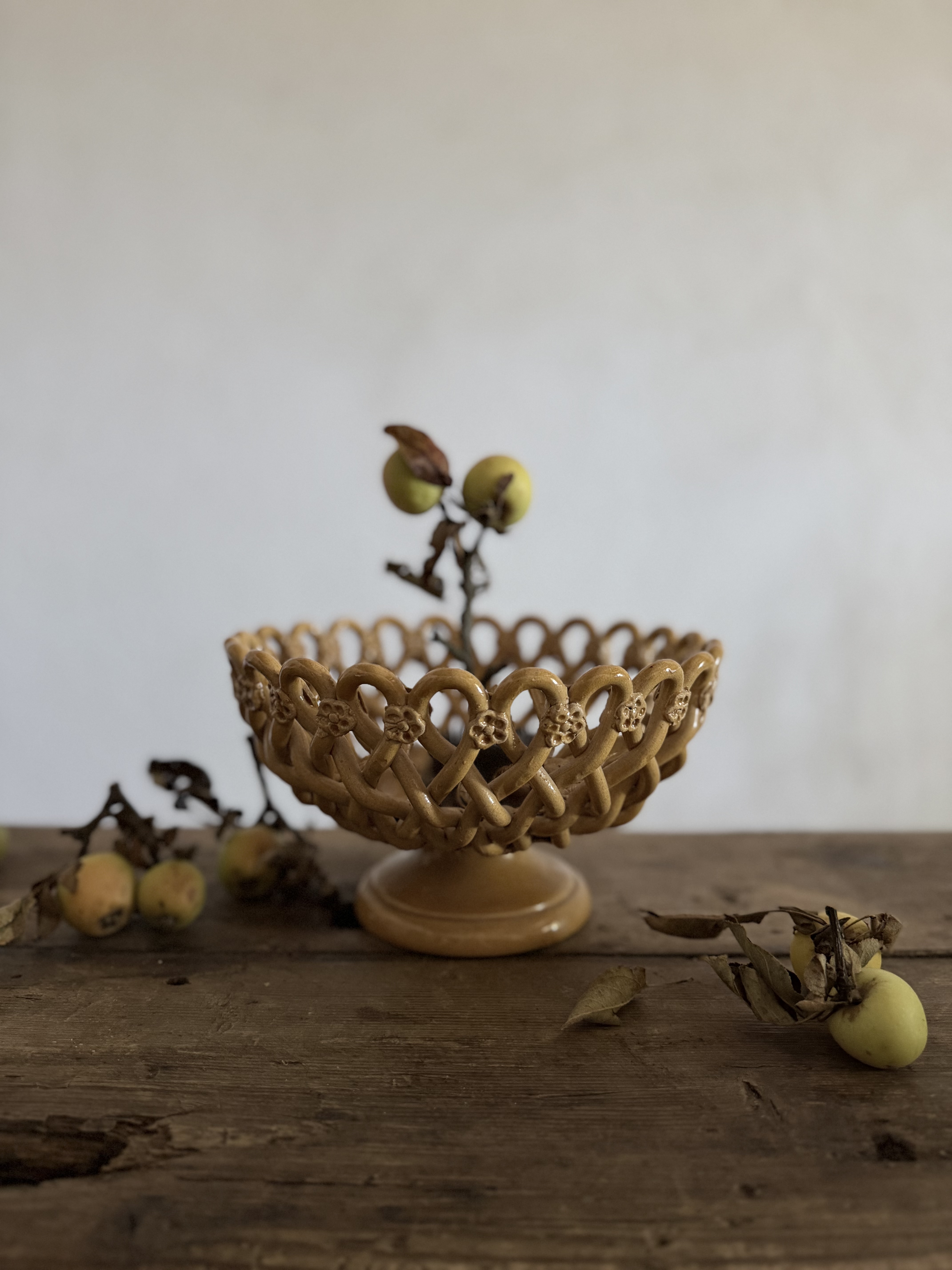 Amber glazed woven ceramic basket by Pichon Uzes