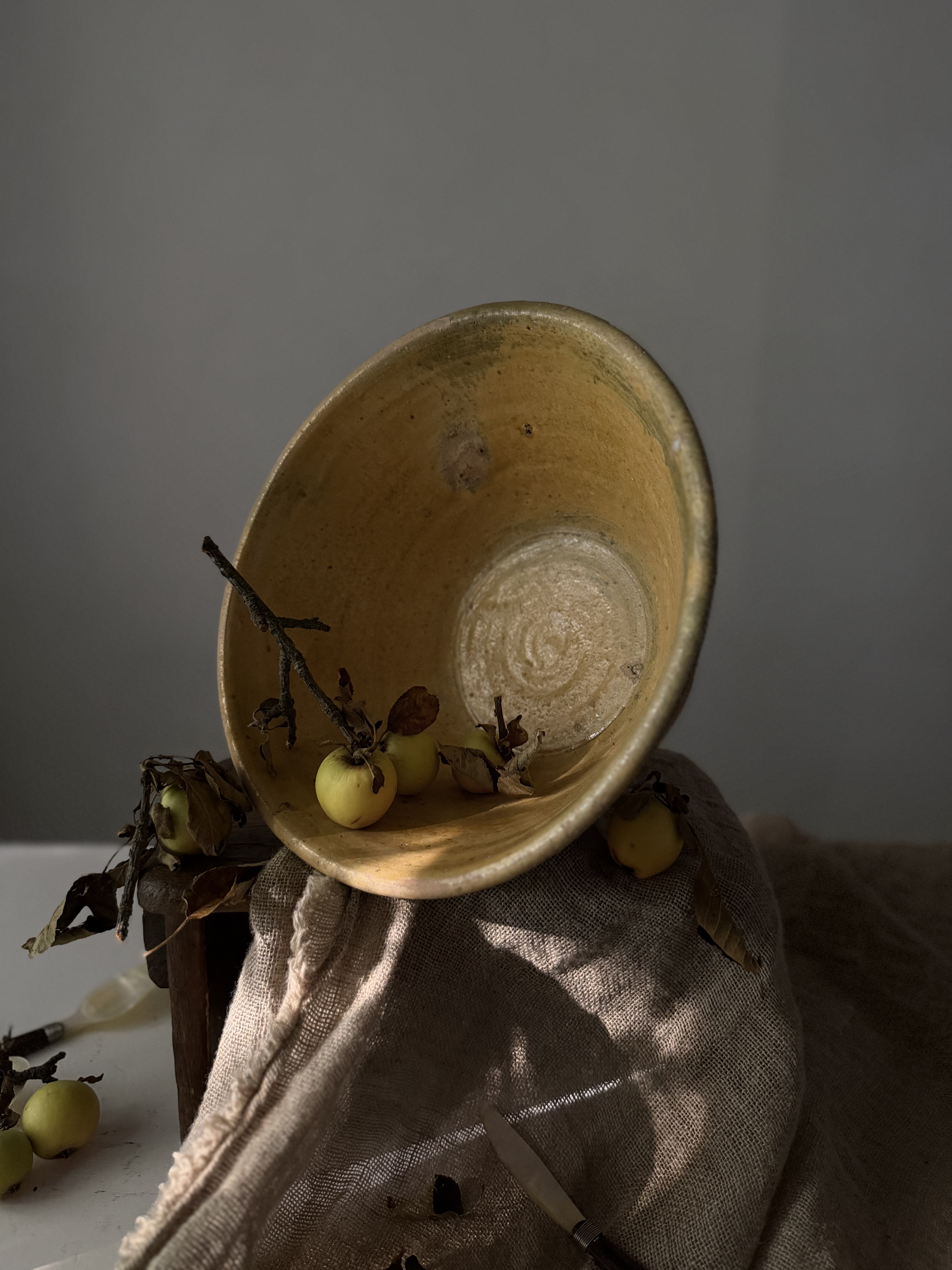 Antique French ochre glazed tian bowl